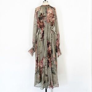 ASOS Floral Long Sleeve Maxi Dress in Sage and Pink